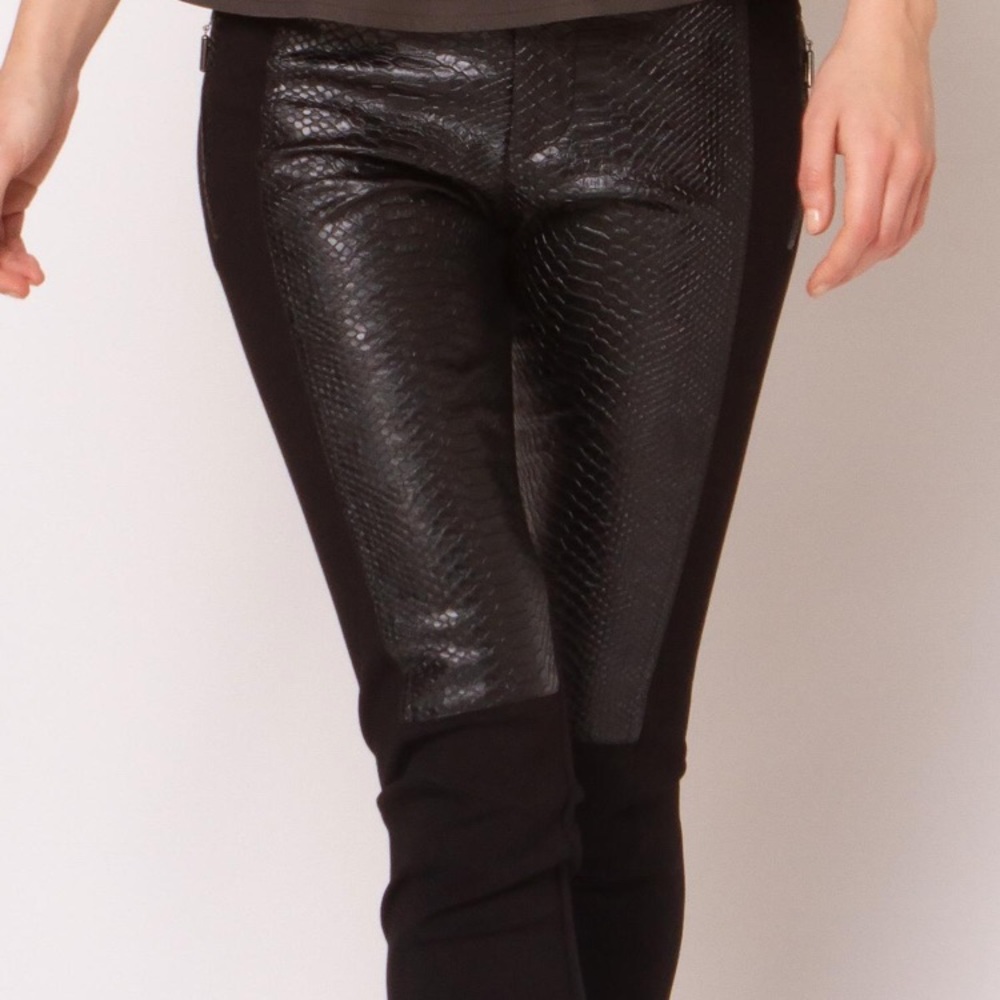 Black pants with faux leather trim
